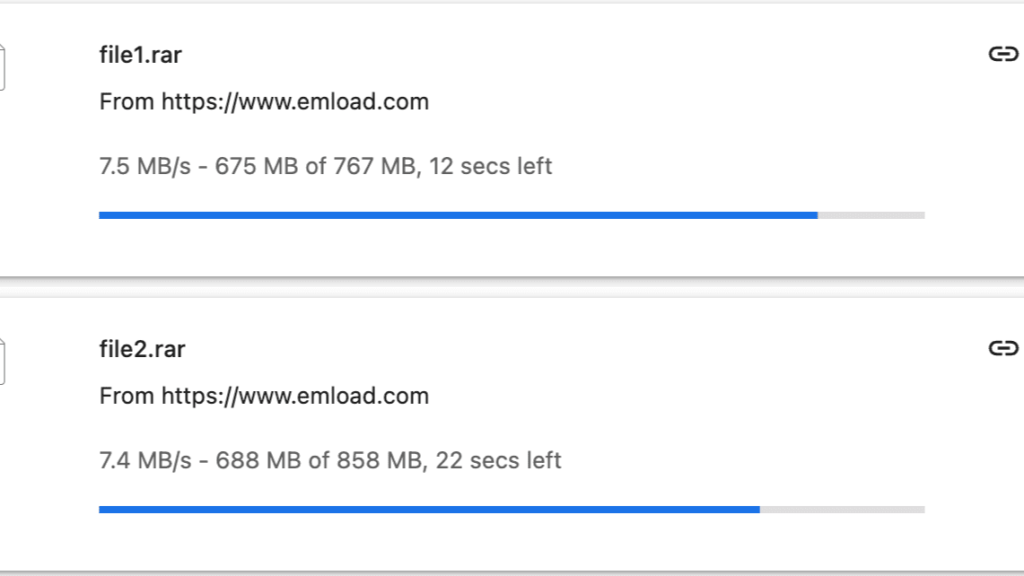 emload chrome 2 parallel downloads initial session 14.9 MB/s