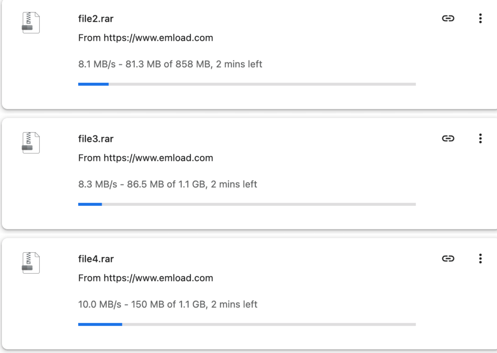 emload chrome 3 parallel downloads retest 26.4 MB/s