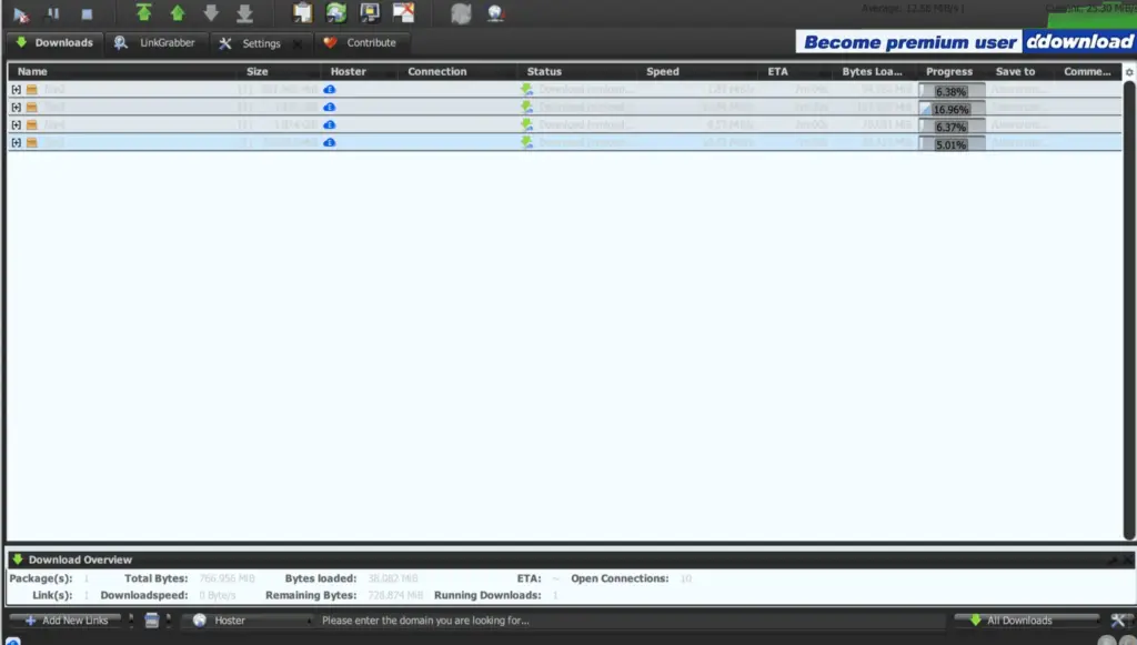 emload jdownloader 2 4 parallel downloads 25.30 MiB/s